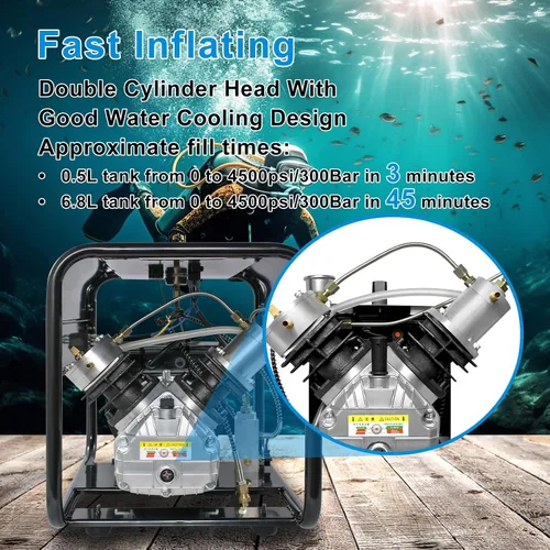 Vista 3 de TUXING Compresor Pcp de 4500 psi, compresor de aire de buceo de doble cilindro, versión de parada manual, bomba de aire de alta presión para pistola
