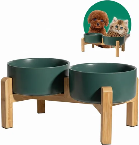 Vista 13 de Tazón elevado de cerámica para perros, 3.6 tazas de comida y agua para Rosa