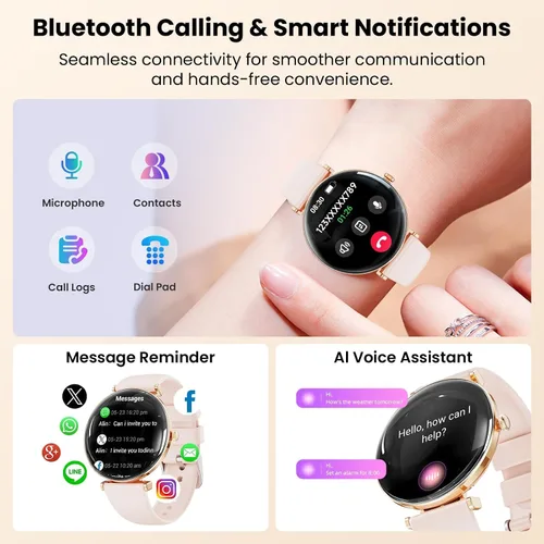Vista 4 de Hwagol Relojes inteligentes para mujer compatibles con iPhone Android [llamadas/cuerpo delgado de metal], pantalla AMOLED microesférica de 1.43