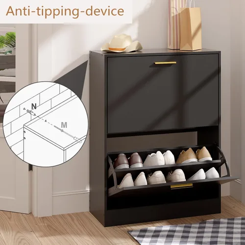 Vista 7 de LYNSOM Armario de zapatos, organizador de zapatos con 2 cajones abatibles, moderno almacenamiento de zapatos de entrada con pantalla superior