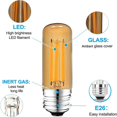 Vista 6 de Bombilla LED E26 de 3.2 pulgadas, 2200K blanco ámbar, equivalente a 60 vatios, CA 120V 600LM, bombillas Edison regulables, bombillas de luz