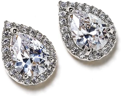 Vista 4 de Regalo de joyería de dama de honor de boda, poste de lágrima de pera o aretes de clip en oro, oro rosa, plata, Oro rosa Plata, Circonia cúbica