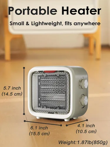 Vista 8 de Calentador de espacio pequeño, mini calentador de escritorio PTC de 1500 W, termostato portátil, calor rápido 2S, silencioso, seguro para dormitorio