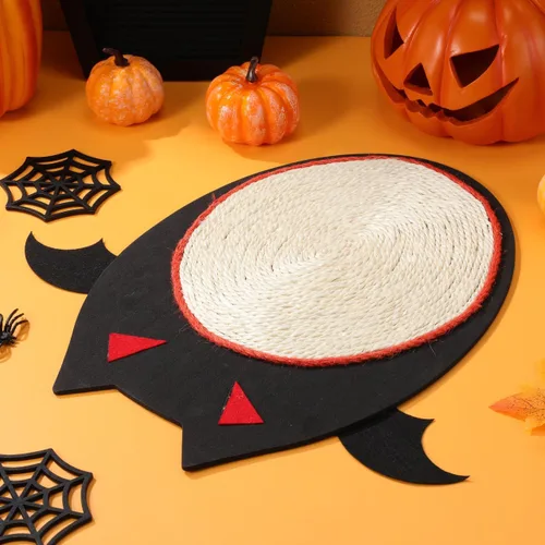 Vista 3 de Alipis Pet Supplies - Tapete rascador para gatos, tapete rascador para gatos en forma de murciélago de Halloween, tapete de sisal, juguete de garra
