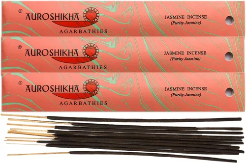 Vista 2 de Auroshikha Incienso marmoleado ~ Pureza Jazmín ~ (paquete de 10 – total de 3.53 onzas)