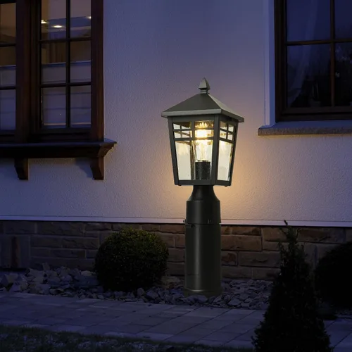Vista 8 de Lámpara de poste para exteriores del atardecer al amanecer con salida GFCI, moderna iluminación de poste de aluminio impermeable, linterna de poste