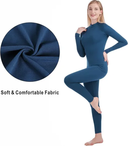 Vista 5 de Qualidyne - Conjunto de ropa interior térmica para mujer con capa base ultrasuave y pantalones largos para deportes de invierno