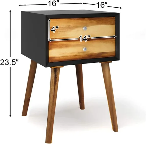 Vista 3 de Mesita de noche de 23.5 pulgadas con 2 cajones, mesa auxiliar de madera para sala de estar, muebles de dormitorio