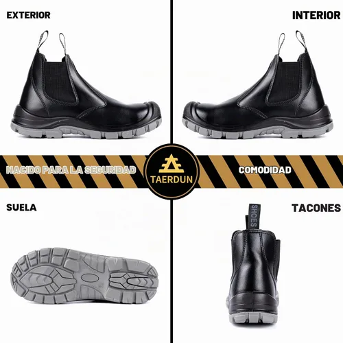 Vista 3 de TAERDUN Botas de trabajo con punta de acero para hombre, botas Chelsea sin cordones, zapatos industriales y de construcción para hombre 414 negro
