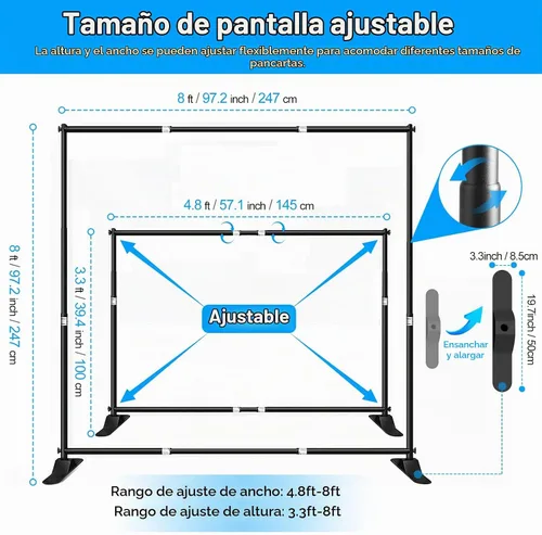Vista 2 de FUDESY Soporte de pancarta de fondo de 8 x 8 pies, soporte resistente