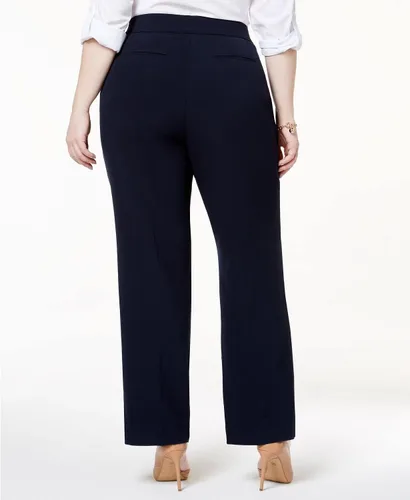 Vista 2 de JM Collection Pantalones rectos con ajuste curvo para mujer, talla grande, azul oscuro, talla 18W, Azul (Intrepid Blue)