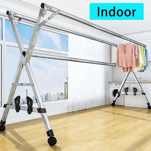 Vista 6 de Stainless Steel Clothes Drying Rack – Standing Garment Rack，Portable and Foldable, Adjustable Length, Easy to Move,for Laundry Rooms, Utility Rooms
