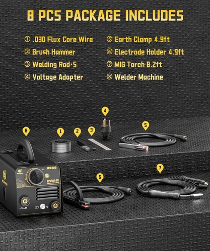Vista 7 de H HZXVOGEN Soldador MIG 140A 110V/220V, sin gas MIG/Lift TIG/Stick máquina de soldadura 3 en 1 con sinérgico, IGBT inversor portátil máquina