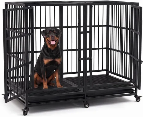 Vista 9 de KOKOTANGS Mueble de jaula para perros de 38 pulgadas, resistente para perros grandes, jaula de madera a prueba de fugas y masticaciones para perros