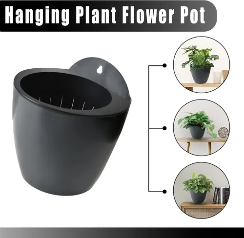 Vista 6 de Paquete de 7 macetas de plástico con riego automático para colgar en la pared, tamaño de 7 pulgadas con 7 ganchos de repuesto para plantas, flores