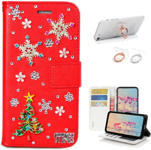 Vista 11 de Bling - Funda tipo cartera compatible con iPod Touch 5 y iPod Touch 6, elegante funda de piel con diseño de lazo hecho a mano en 3D con soporte