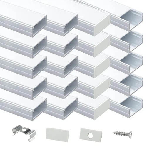 Vista 10 de Muzata Paquete de 20 canales LED de aluminio negro con cubierta blanca lechosa U102 BW 1M 18x8.5mm Wide LED Channel, Fits Up to 16mm Strips, U102