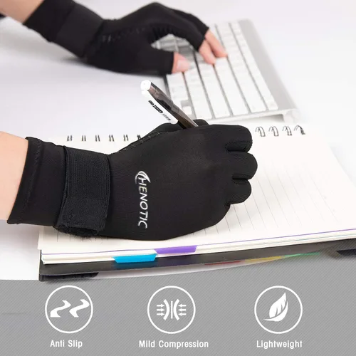 Vista 8 de Guantes de cobre para artritis para mujeres y hombres, guantes de compresión para artritis sin dedos para aliviar dolores en el túnel carpiano
