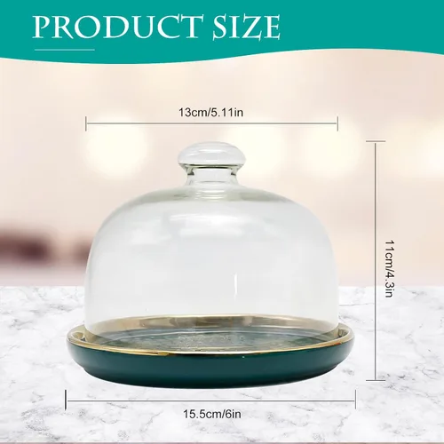 Vista 3 de Saihisday Soporte de cerámica para pasteles de 6 pulgadas con cúpula, bandeja para servir postres con cubierta de vidrio, plato multifuncional