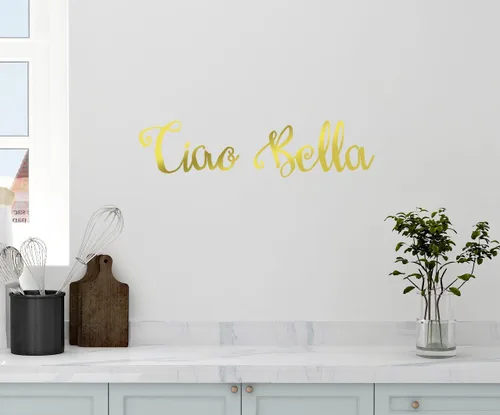 Vista 10 de Adhesivo decorativo de pared de 24 x 5 pulgadas, diseño de Ciao Bella Hello Goodbye Beautiful Italian Saying Kitchen Family