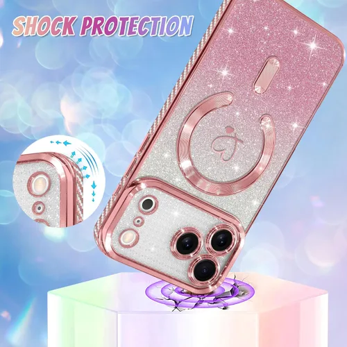 Vista 3 de Bonoma Compatible con iPhone 17 Pro Case 2025 Heart Glitter - Rosa