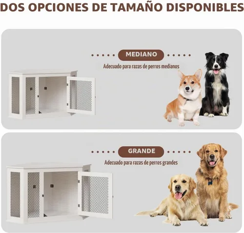 Vista 5 de PUKAMI Muebles de jaula para perros de esquina de 44 pulgadas, muebles de perrera para perros de madera con malla, casa decorativa de madera