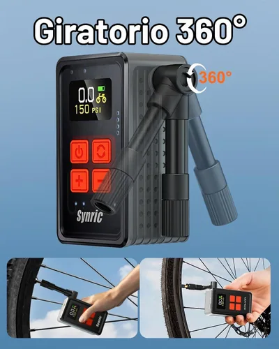 Vista 5 de Mini bomba de neumáticos para bicicleta, bomba de bicicleta de inflado rápido de 150 PSI con manómetro, parada automática, bomba de aire eléctrica