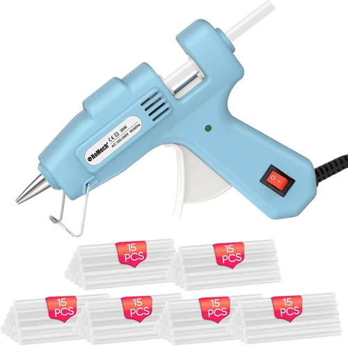 Vista 9 de ROMECH Mini pistola de pegamento caliente de 20 W con set de 30 barras de pegamento, kit de pistola de pegamento caliente de precalentamiento rápido