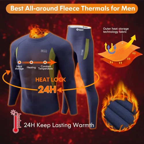 Vista 9 de romision Thermal Underwear for Men Long Johns Fleece Lined Hunting Gear Bottom Top Set Base Layer for Cold Weather XS-4XL