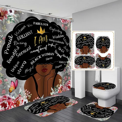Vista 15 de Jayden Madge - Juego de 4 cortinas de ducha para mujer afroamericana, citas inspiradoras, atardecer, safari, animales, tribal, niña afro, orgullosa
