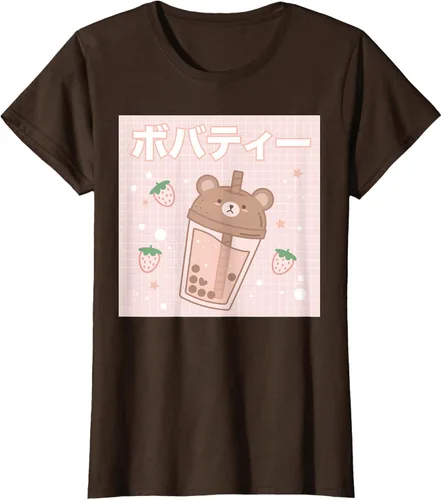 Vista 20 de Camiseta estética Kawaii con diseño de oso lindo y té con leche burbuja, talla S Blanco