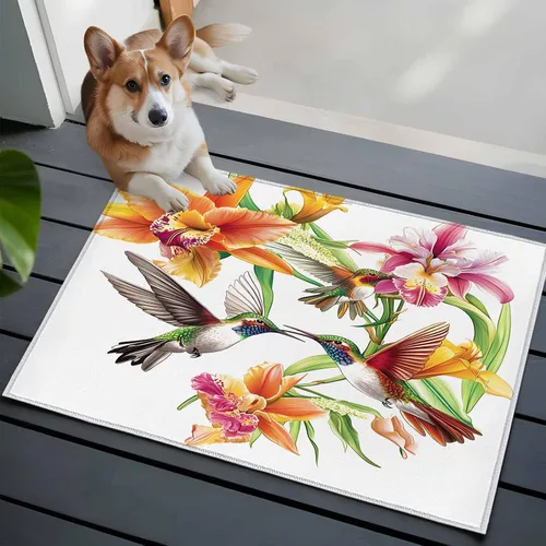 Vista 3 de Small Area Rugs 2x3 Ft, Orange Floral Non-Slip Area Rugs for Living Room Bedroom Entryway, Spring Kingfisher Watercolor Retro Art Washable Carpet