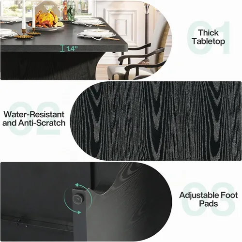 Vista 7 de Tribesigns Mesa de comedor negra para mesa de cocina moderna rectangular de 4 a 6 pulgadas, muebles de cocina y comedor grandes de granja