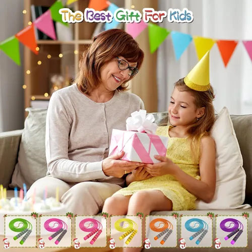 Vista 7 de Cuerda de saltar para niños, cuerda de saltar suave ajustable, cuerda de saltar para niños pequeños con asas de espuma agradables a la piel