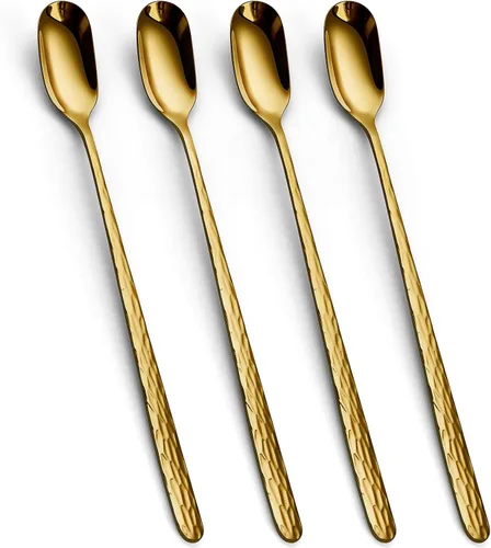 Vista 9 de Cucharas de té helado de mango largo, juego de 4, cucharas de café de acero inoxidable mate negro de 9.1 pulgadas, utensilios de agitación larga