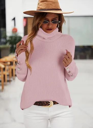 Vista 2 de Qiuwon Womens Turtleneck Sweaters Fashion Long Sleeve High Neck Loose Knit Pullover Sweater