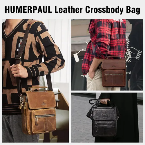 Vista 6 de gzcz Bolso bandolera de cuero para hombre, bolso de mensajero para hombres y mujeres, viajes al aire libre y negocios