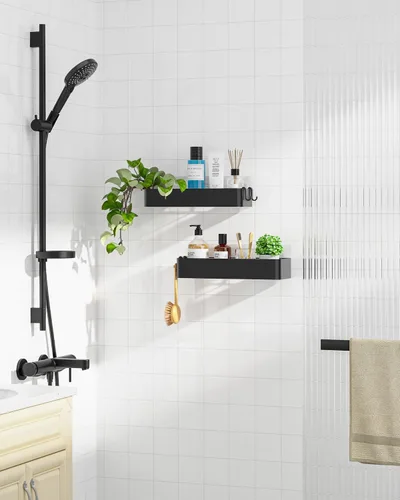 Vista 3 de Kitsure Organizador de ducha – Paquete de 2 organizadores de ducha adhesivos, estantes de metal inoxidables, organizadores de baño sin taladrar