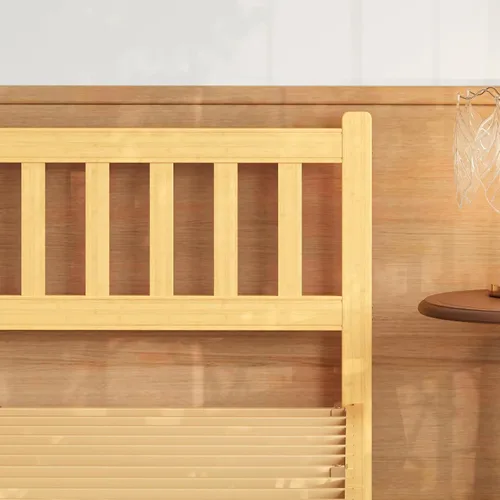 Vista 3 de Askeld Base de cama individual de madera con cabecero, plataforma de bambú sólido de 12 pulgadas de alto, no necesita somier, marco de cama