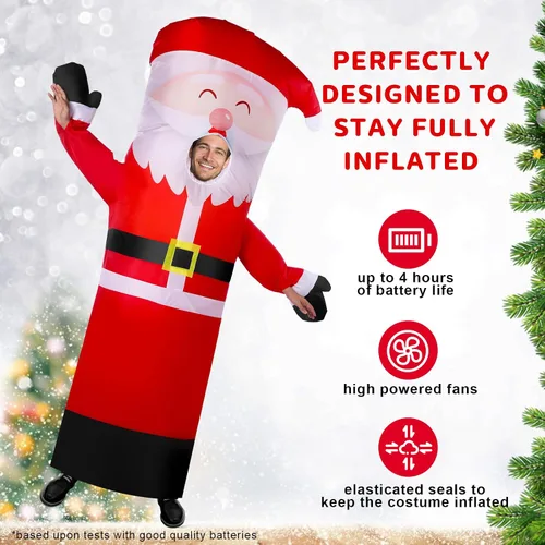 Vista 4 de Threan Disfraz inflable de Navidad, disfraz de tubo inflable de Papá Noel con soplador para adultos, hombres y mujeres, Navidad, vacaciones, cosplay