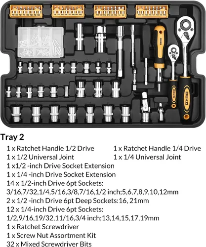 Vista 5 de DEKOPRO Kit de herramientas de 258 piezas con caja de herramientas rodante, llave de vaso y juego de herramientas manuales, caja mecánica, carrito