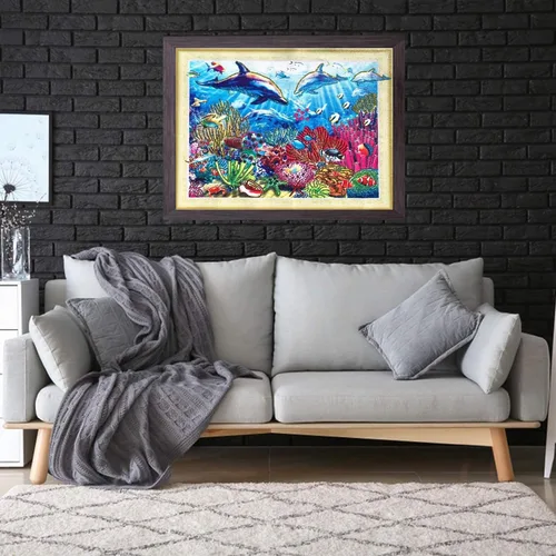 Vista 9 de Ezzo Kit de pintura de diamante 5D para adultos y niños, juego de arte de bricolaje por números de 20 x 16 pulgadas (delfín)