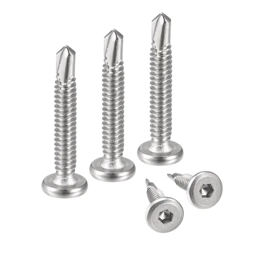 Vista 12 de uxcell Tornillos Autorroscantes de Encaje Hexagonal, 1/4 x 1 Acero Inoxidable 410 Tornillo de Perforación de Cabeza Plana para Chapa Metálica 100