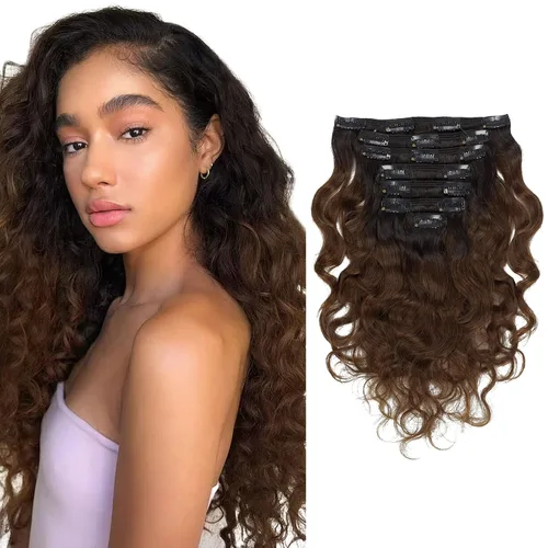 Vista 19 de Caliee Jerry Curly Clip in Exrensions Human Hair 12 Inch Natural Black 120g 7Pcs 3B 3C Natural Black 100% Real Human Hair Extensions Curly Clip in