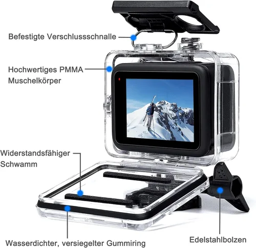 Vista 5 de OKFUN Funda impermeable para GoPro Hero 12/11/10/9 Negro, 60M/196FT cubierta protectora de buceo submarino