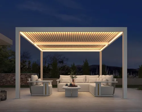 Vista 37 de PURPLE LEAF - Pérgola al aire libre con listones 10 x 12 pies de aluminio blanco con toldo rígido moderno y ajustable para patio, jardín