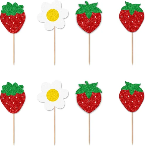 Vista 6 de TSJ Decoración de guirnalda de fresas con purpurina y bayas para colgar, recuerdos de fiesta temática de fresas para fiesta de cumpleaños, baby