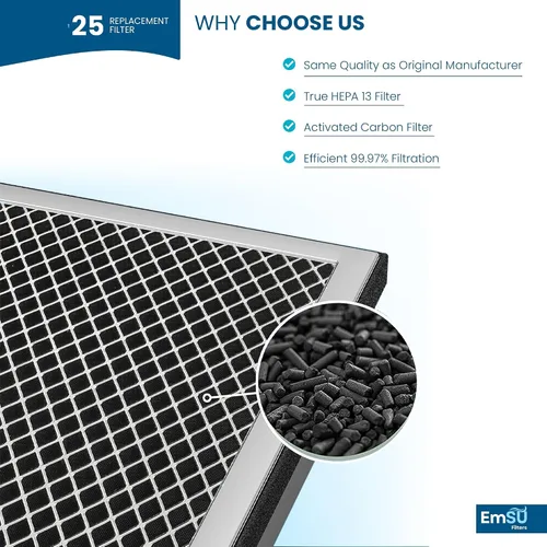 Vista 3 de 25 filtros de repuesto para 25 purificadores de aire S1/W1/B1, filtro de carbón activado H13 True HEPA 3 en 1, paquete de 2 filtros