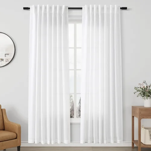 Vista 10 de Aersas Aqua Green Linen Curtains 84 Inches Long 2 Panels Set Back Tab Rod Pocket Living Room Curtain Farmhouse Rustic Light Filtering Hook Drapes