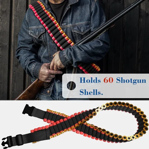 Vista 3 de 12/20 Gauge 60 Rounds Shotgun Shell Bandolier, Adjustable 12GA Shell Holder Belt with Quick Release Buckle,Shotshell Shoulder Carrier for Hunting